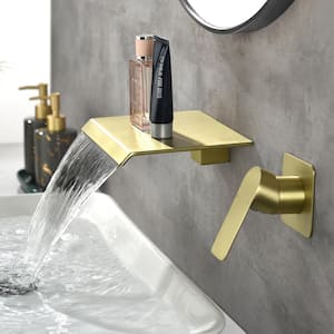 Miko Single-Handle Wall Mounted Widespread Waterfall Bathroom Faucet with Valve in Brushed Gold
