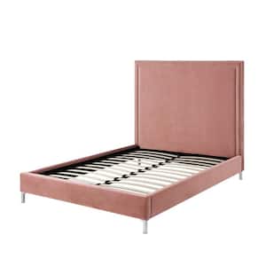 Samuele Pink Blush Velvet Platform Queen Bed