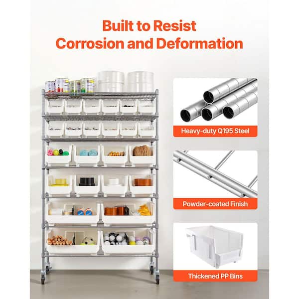 SKYSHALO Mobile Steel Wire Storage Rack with Wheels, 7-Tier