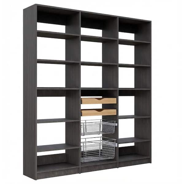 Alto Collection 105 in. W Grey Wall Mounted 2-Shelf Towers and Shelf Tower w Pull Outs Wood Closet System
