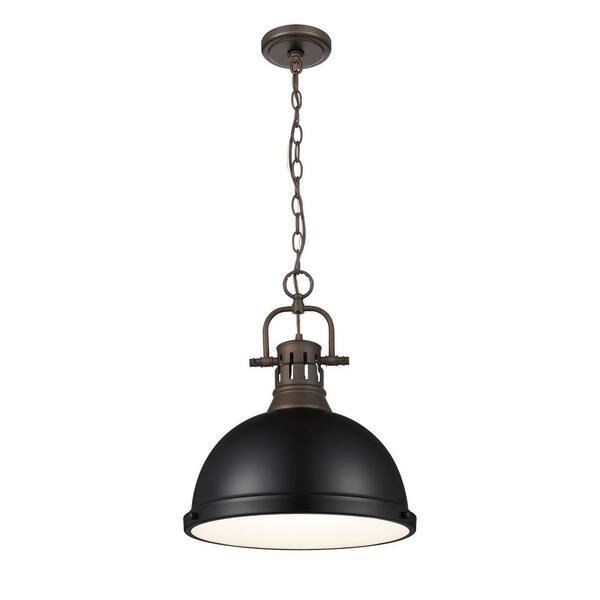 Golden Lighting - Duncan 16.875 in. 1 Light Rubbed Bronze Pendant Light with Matte Black Shade