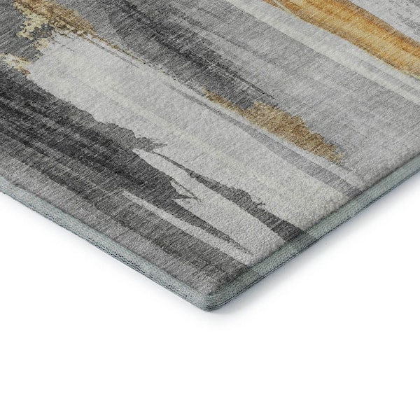 Mayfield Premium Machine Washable Abstract AMF1979 Black 2 ft. x 7 ft. Runner Rug