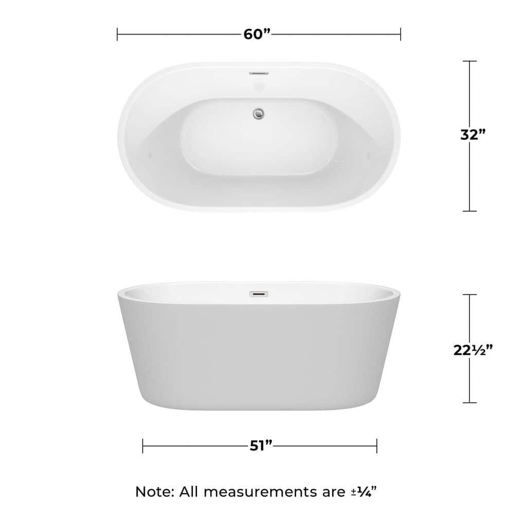 Carissa 60'' White Freestanding Acrylic Bathtub