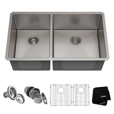 Standart PRO 33in. 16 Gauge Undermount 60/40 Double Bowl Stainless Steel Kitchen Sink