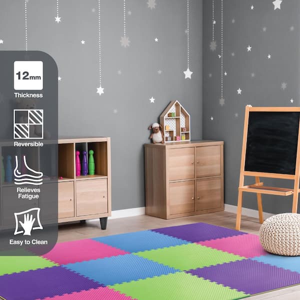 Primary Pastel 24 in. W x 24 in. L x 0.5 in. Thick Foam Exercise\Gym Flooring Tiles (4 Tiles\Case) (16 s. ft.)