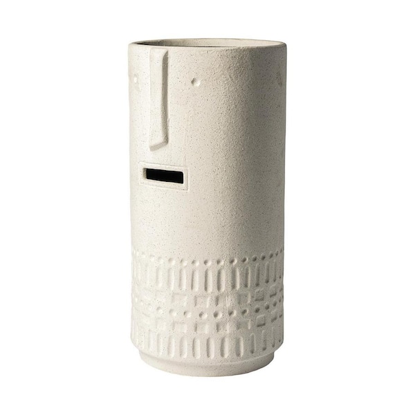 14 in. White Ceramic Cylinder Decorative Vase
