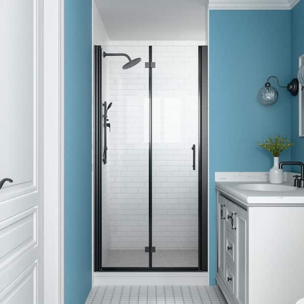 SHAAMA 32 - 33-3/8 in. W x 72 in. H Bi-Fold Semi-Frameless Shower Door in Matte Black Finish with SGCC Certified Clear Glass