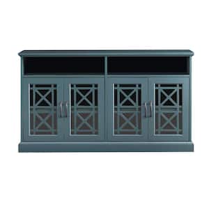 53.00 in. W x 15.70 in. D x 30.00 in. H Teal Blue Linen Cabinet Console Table with 4-Doors