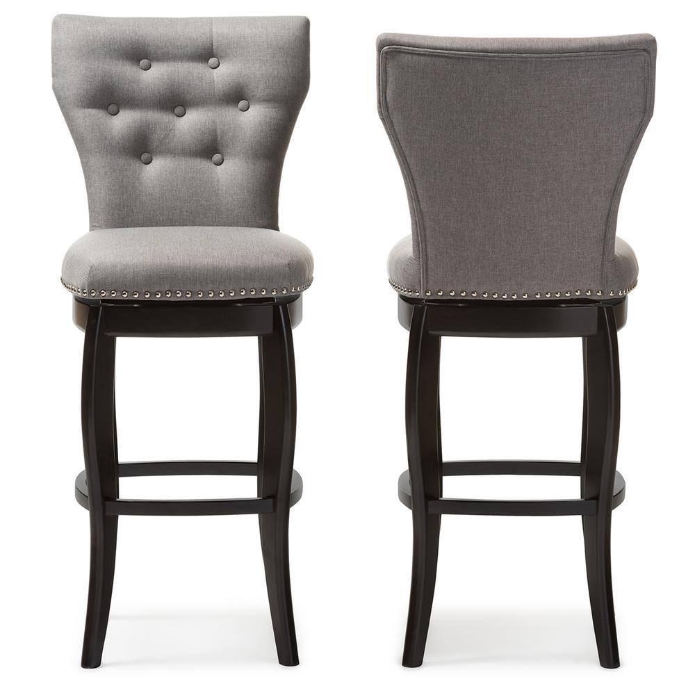Gray Faux-Leather and Wood Swivel Counter Stool Set