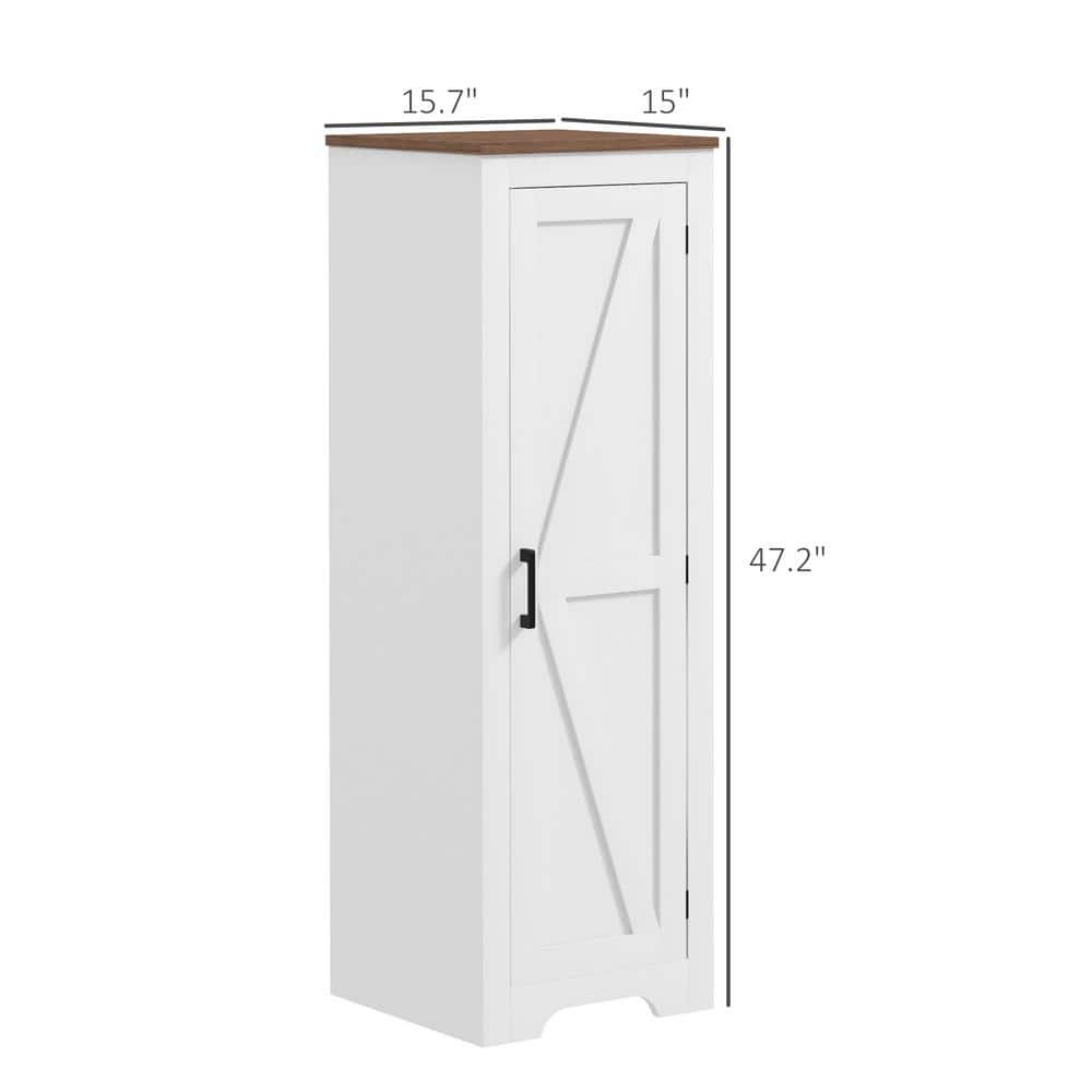 White Farmhouse Storage Cabinet with Adjustable Shelving and Barn Door