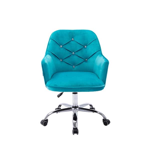 LUCKY ONE Blue Velvet Swivel Shell Arm Chair with Wheels