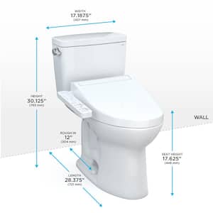 Drake 12 in. Rough In Two-Piece 1.6 GPF Single Flush Elongated Toilet in Cotton White, KC2 Washlet Seat Included