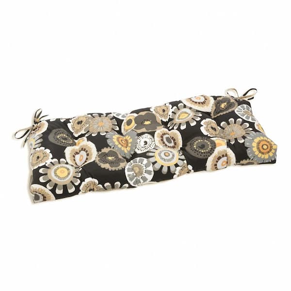 Pillow Perfect Floral Rectangular Outdoor Bench Cushion in Black