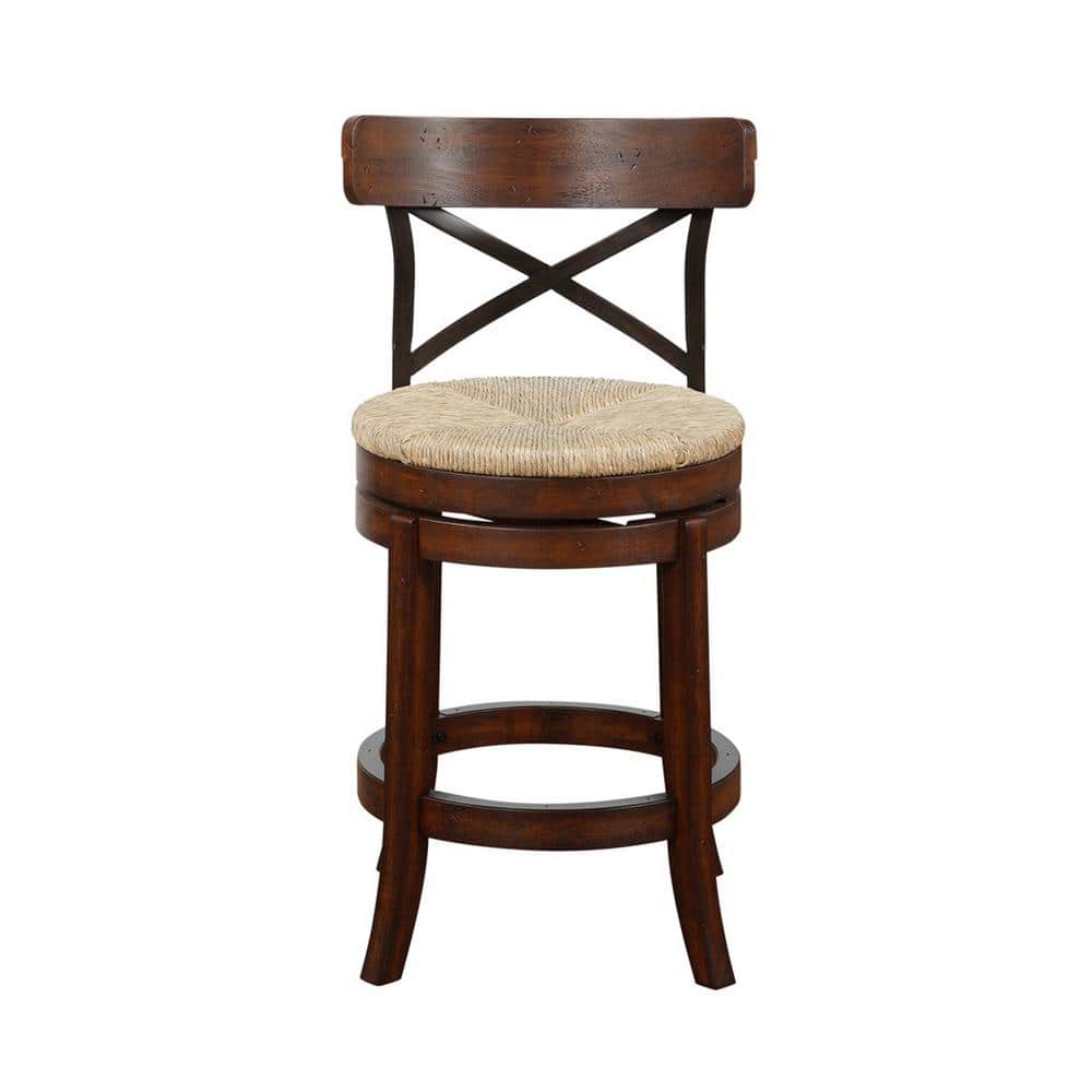 Myrtle 24" Mahogany Swivel Counter Stool with Sedge Weave Seat