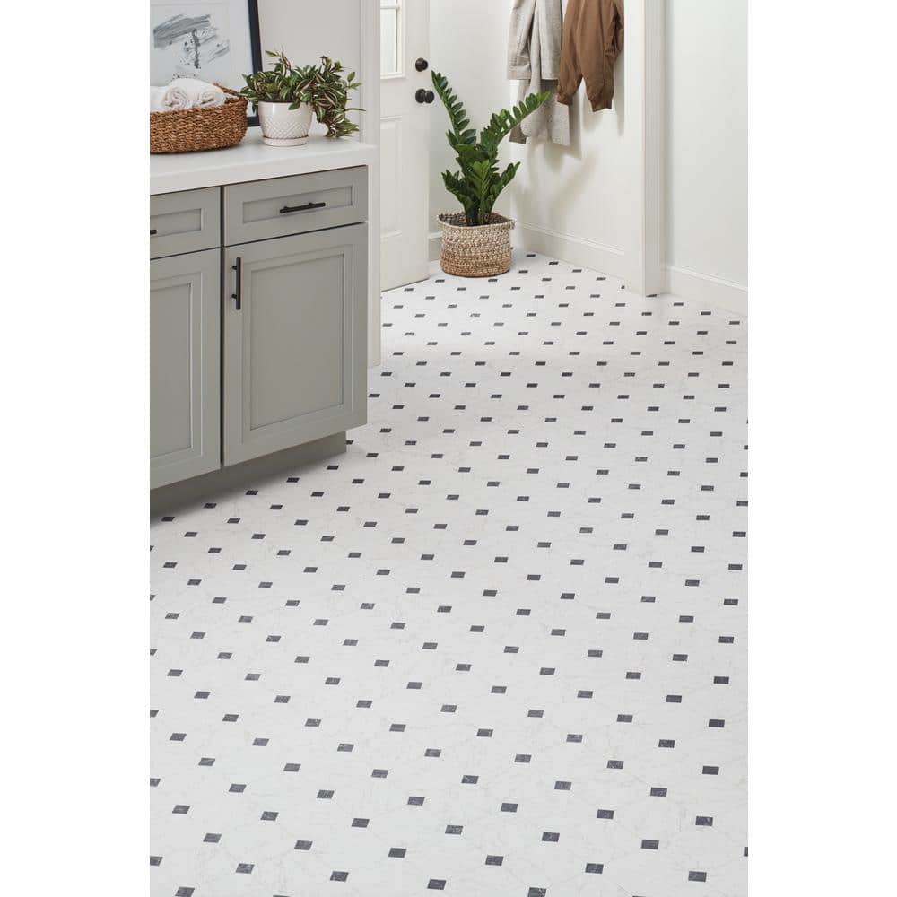 Buy Black and White Marble Paver Residential Vinyl Sheet Flooring 12ft. Wide x Cut to Length