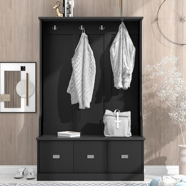 Asucoora Angelique Black 46 in. W x 72 in. H Hall Tree with Bench and ...