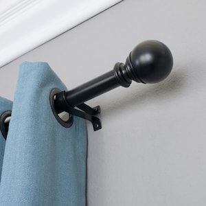 Ball 36 in. - 72 in. Adjustable Curtain Rod 1 in. in Black with Finial