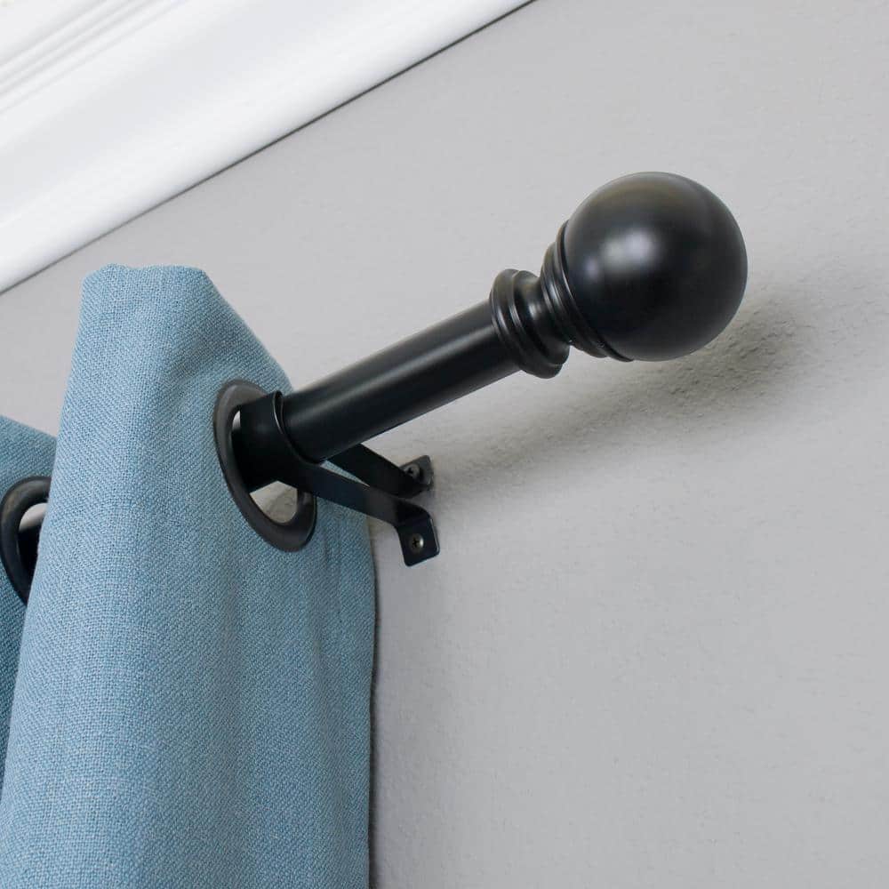 Black Metal Telescoping Curtain Rod with Ball Finials