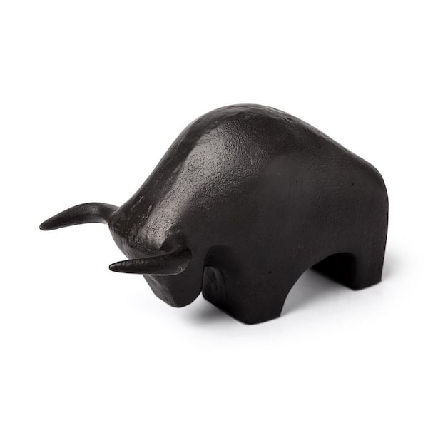 HomeRoots 5 in. Black Cast Aluminum Raging Bull Decor Piece