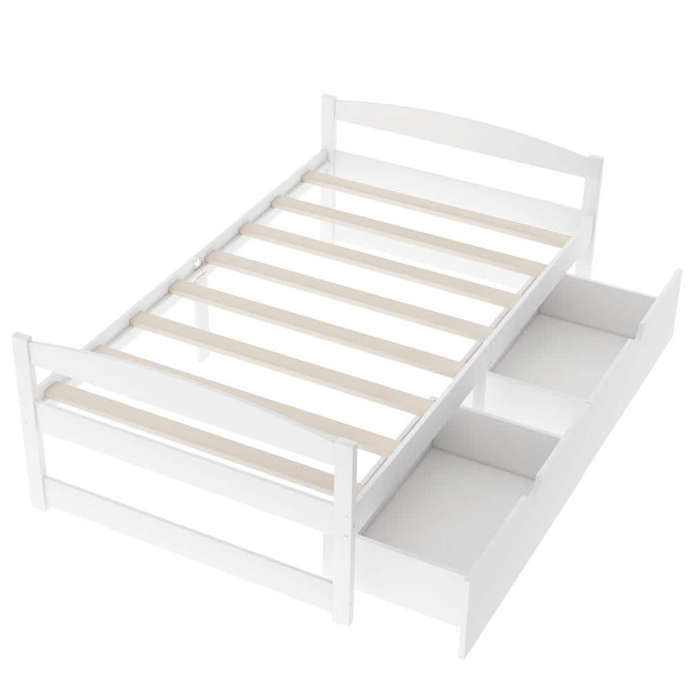 40.7 in. White Twin Platform Bed with 2-Drawers Wooden Daybed Frame No Box Spring Needed price history on PriceWatchPro
