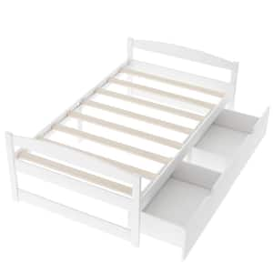 ANBAZAR White No Box Spring Needed Twin Bed Frame with Storage Drawers ...