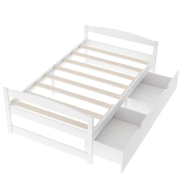 ANBAZAR 40.7 in. White Twin Platform Bed with 2-Drawers Wooden Daybed Frame No Box Spring Needed