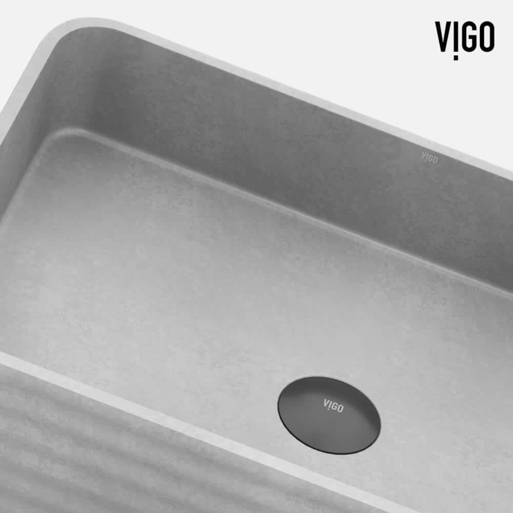 Cadman Gray Concrete Rectangular Vessel Sink with Brushed Nickel Faucet