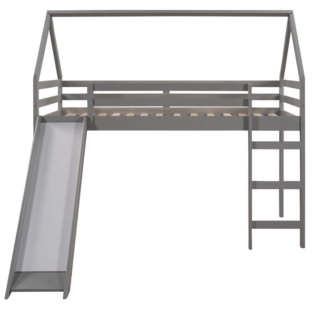 Qualler Gray Twin Size Loft Bed House Bed With Slide Ble286243e - The 