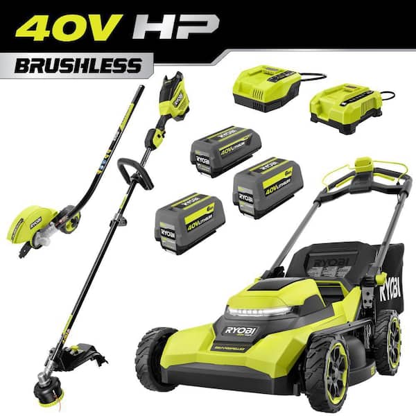 40V HP Brushless 21" Cordless Walk Behind Self-Propelled Mower, w/ String Trimmer, Edger, (3) Batteries & (2) Chargers