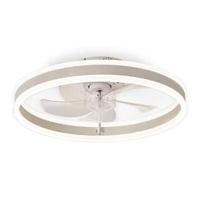 20 in. Smart Indoor Matte White Flush Mount Color Changing LED Ceiling Fan with Light Kit and Remote and App Control