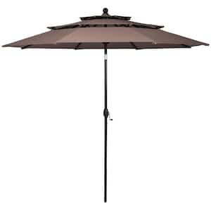 10 ft. 3-Tier Aluminum Market Patio Umbrella in Tan with Crank and Double Vented