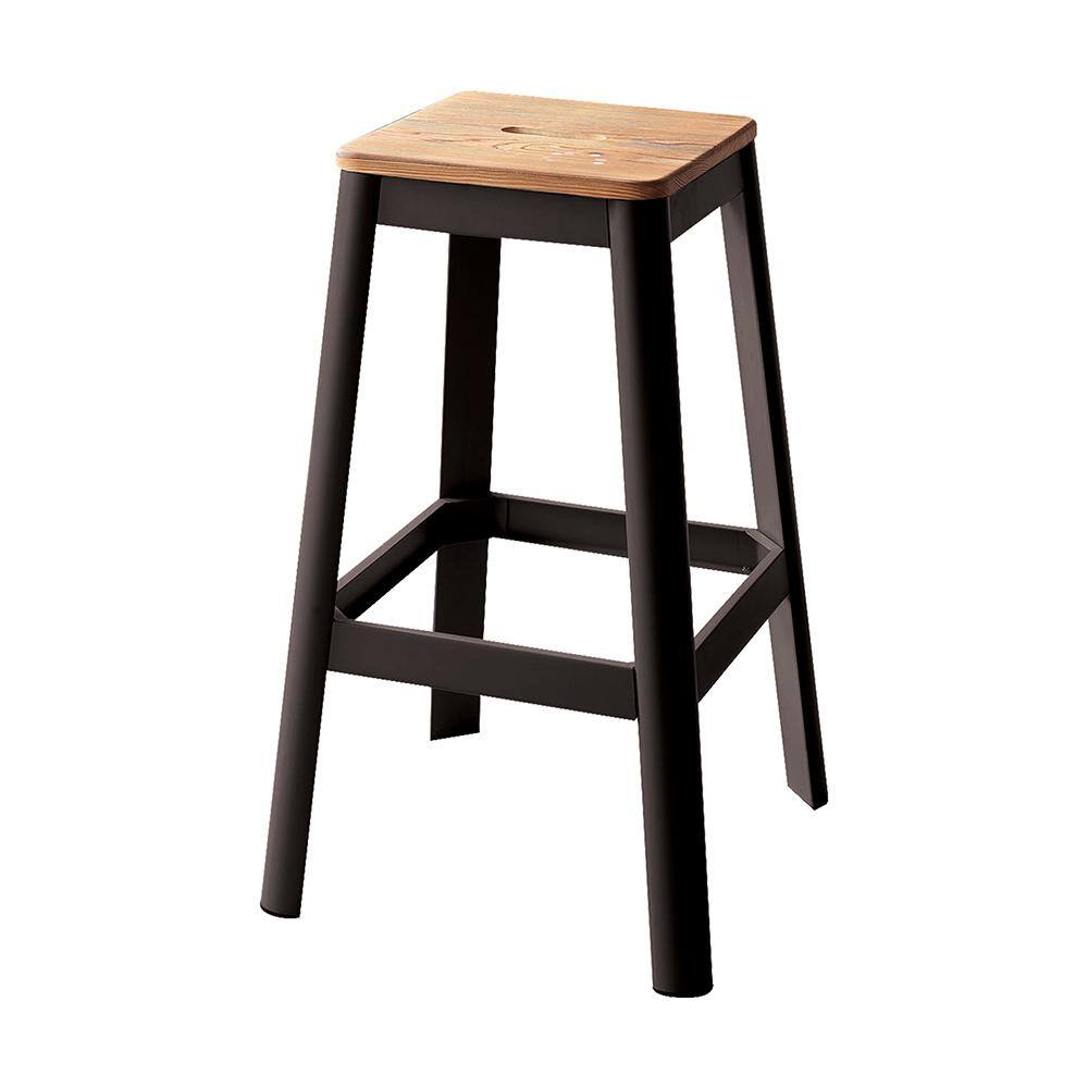 Natural Pine & Black Metal 30" Backless Bar Stool