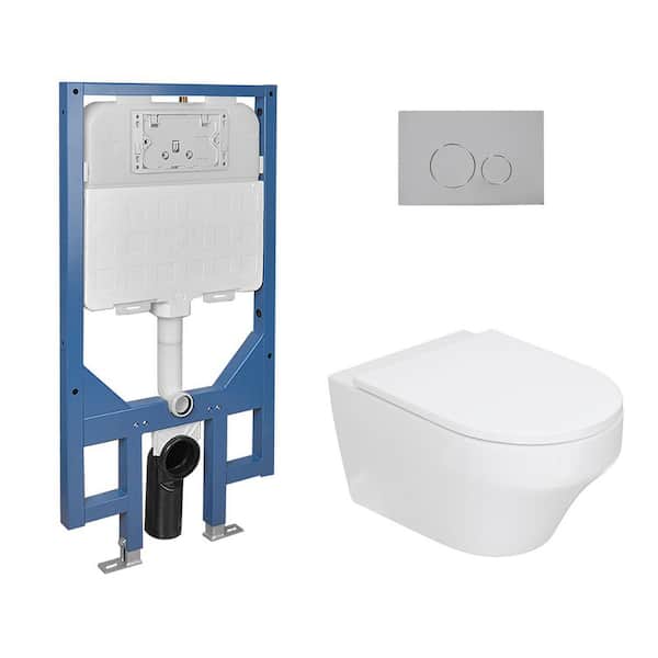 2-Piece 1.1/1.6 GPF Dual Flush D-Shape Wall Hung Toilet with Concealed In-Wall Toilet Tank in White (Seat Included)