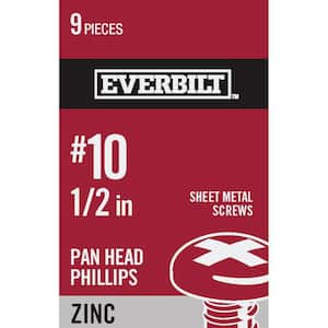 #10 x 1/2 in. Phillips Pan Head Zinc Plated Sheet Metal Screw (9-Pack)