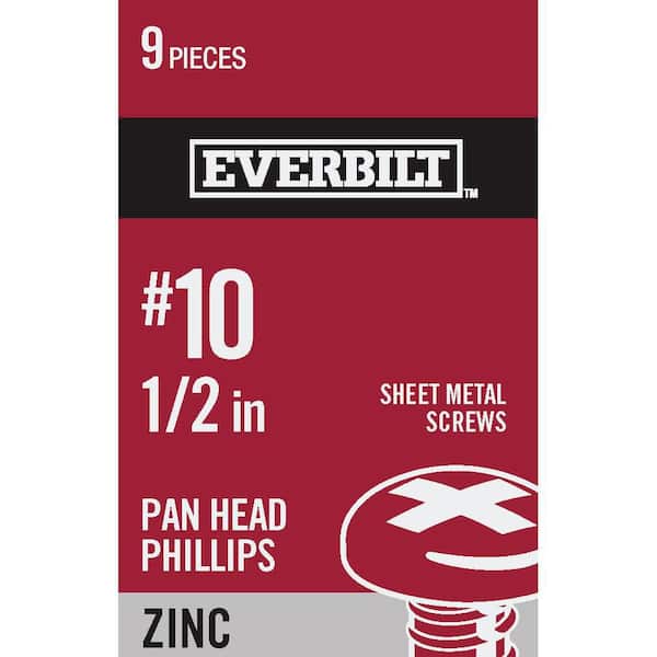 #10 x 1/2 in. Phillips Pan Head Zinc Plated Sheet Metal Screw (9-Pack)