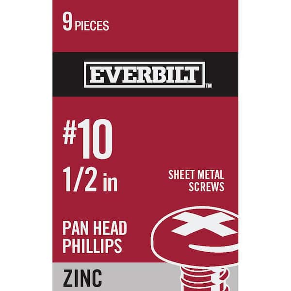 Everbilt #10 x 1/2 in. Zinc Plated Phillips Pan Head Sheet Metal Screw (9-Pack)