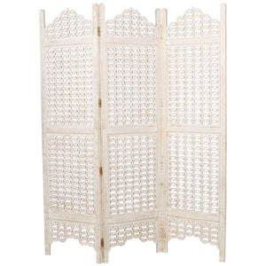 6 ft. Cream Geometric Handmade Large Freestanding Adjustable Room Divider Screen with Chain Link Pattern
