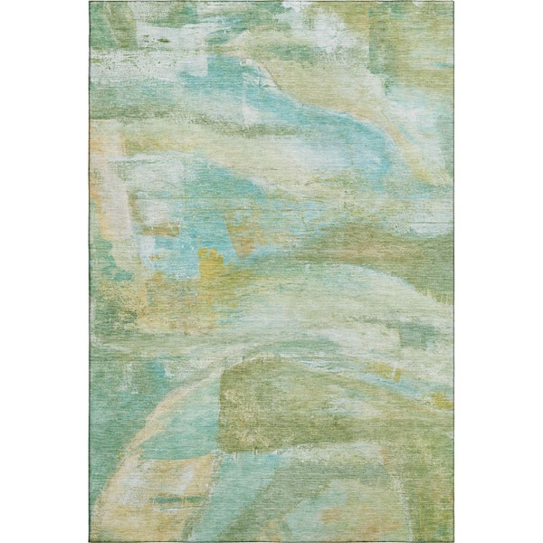 Mayfield Premium Machine Washable Abstract AMF2039 Green 5 ft. x 7 ft. 6 in. Area Rug