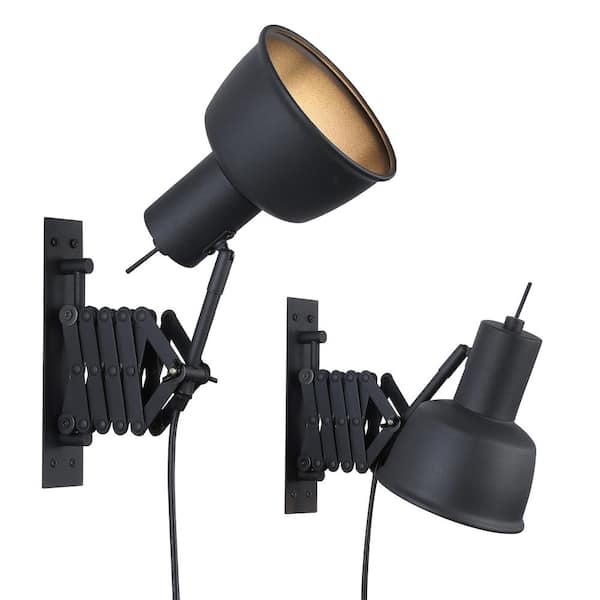 Zompoo Modern 5.9 in. 1 Light Plug in Wall Sconces with Black Swing Arm Shade, Farmhouse Extend Reading Wall Lamp with Switch