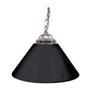 14 in. Single Shade Black and Silver Hanging Lamp