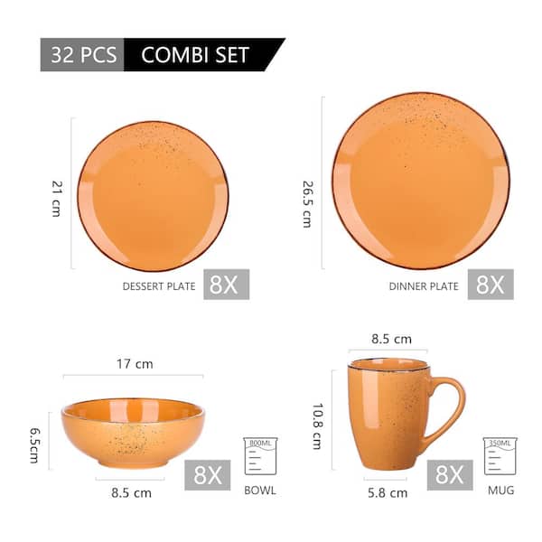 Vancasso Crockery Ceramic Dinner Set Orange Service Dessert Plates Bowls Cups