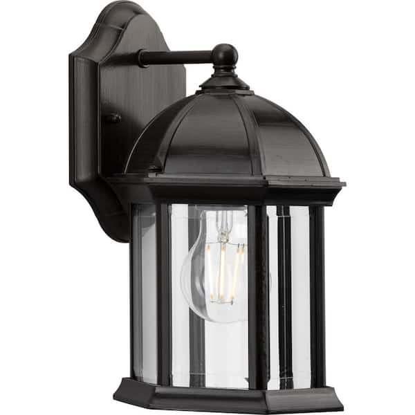 Progress Lighting Dillard 1-Light Antique Bronze Hardwired Outdoor Wall Lantern with Beveled Glass Shade Transitional Coastal