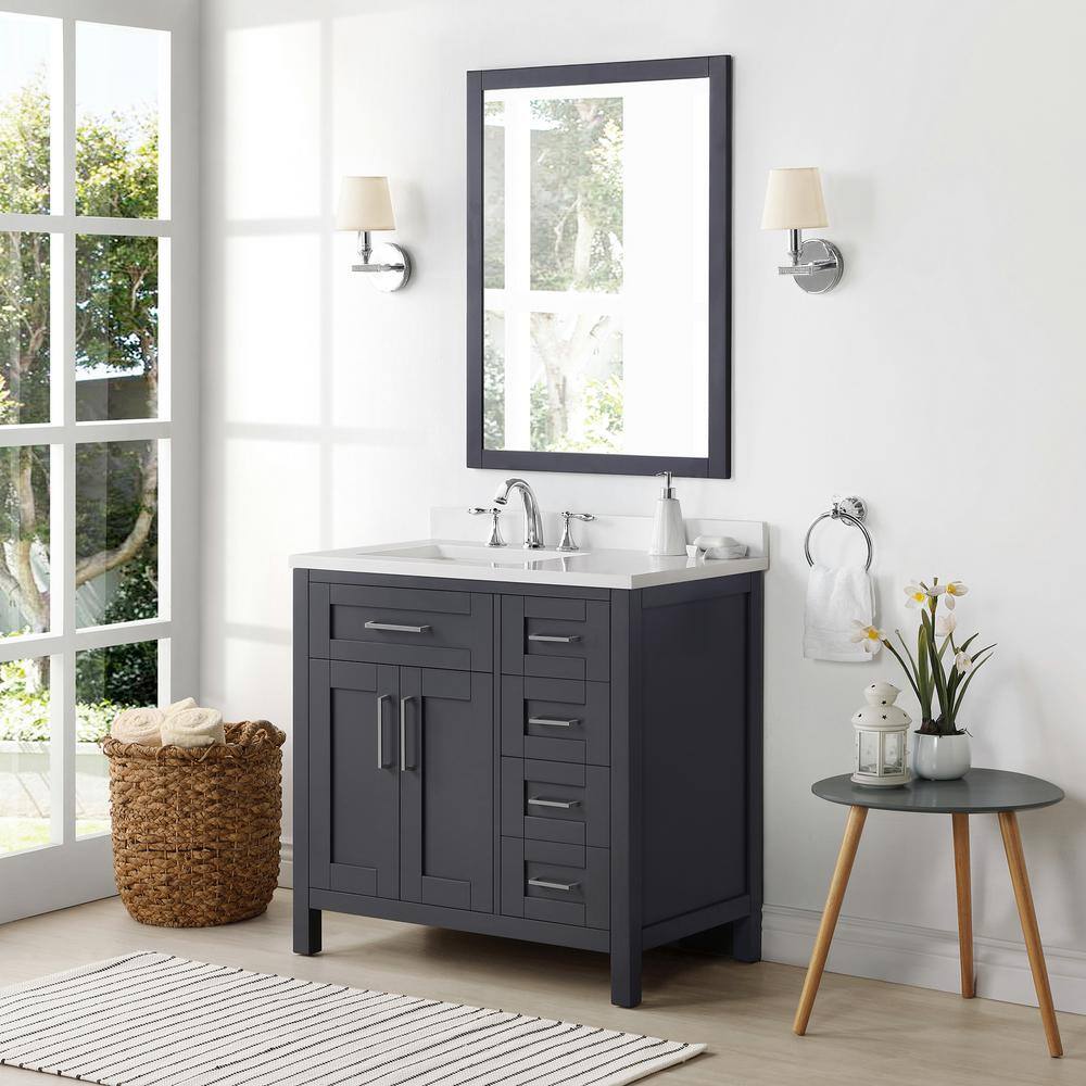 Tahoe Classic Dark Charcoal Solid Wood 28" x 36" Rectangular Wall Mirror