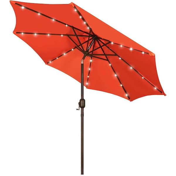 Dyiom 9 ft. Solar Umbrella, 32 LED Lighted Patio Umbrella, Table Market Umbrella in Orange, Beach Word Umbrella