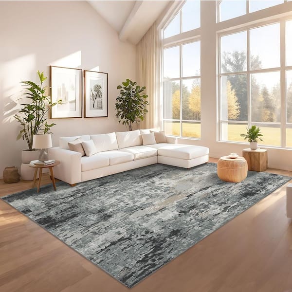 Gray 5 ft. x 7 ft. Modern Abstract Decorative Area Rug Polyester