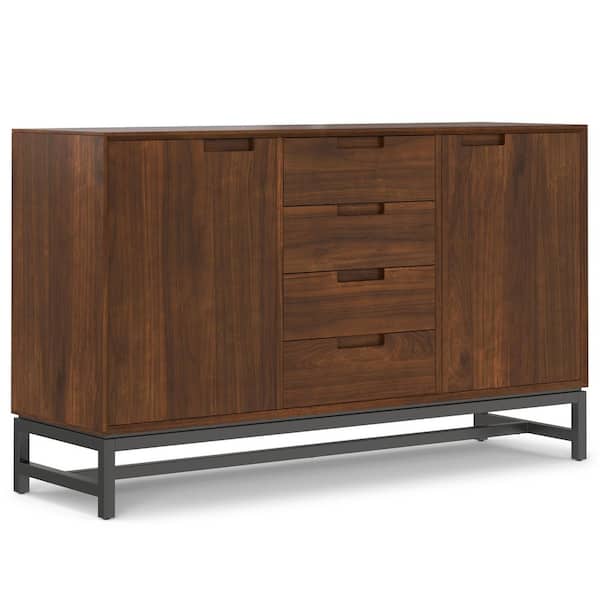 Banting and Metal 60 in. x 18 in. Rectangle Industrial Sideboard with Centre Drawers in Walnut Veneer