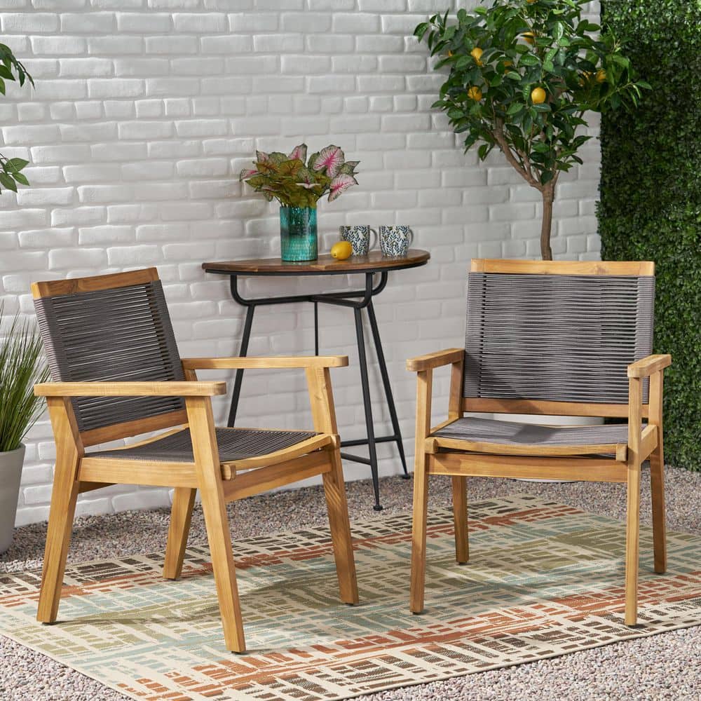 Acacia Wood Frame Rope Wave Outdoor Dining Chair in Dark Grey Set of 2 price history on PriceWatchPro