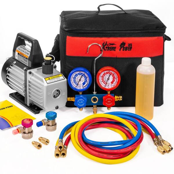 thumbnail image 2 of 1/3HP 4.5CFM HVAC Vacuum Pump & 4-Way Manifold Gauge Set – AC Refrigerant Kit W/ Leak Detector, R134a/R12/R22/R410a 2 of 3