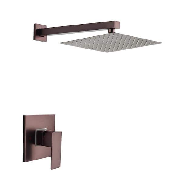 GIVING TREE 1-Spray Patterns with 1.5 GPM 10 in. Wall Mount Square Ceiling Fixed Shower Head in Brown Copper