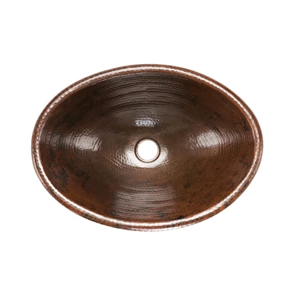 Premier Copper Products Self-Rimming Oval Hammered Copper Bathroom Sink in Oil Rubbed Bronze
